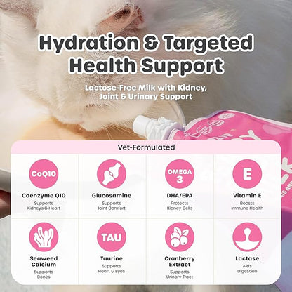 Choolip Berry Good Milk for Cats & Dogs – 10-Pack Lactose-Free Pet Milk, 200ml Pouches – Vet-Formulated Hydrating Drink with Cranberry, CoQ10, Glucosamine & Omega-3