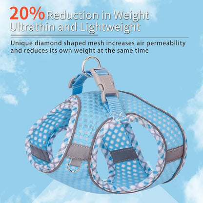 Summer Dog Harness and Leash Set, Soft Dog Vest Harness with Super Breathable Diamond Mesh, Reflective No-Pull Pet Harness for Outdoor Walking, Training for Small Dogs, Cats Blue XXS
