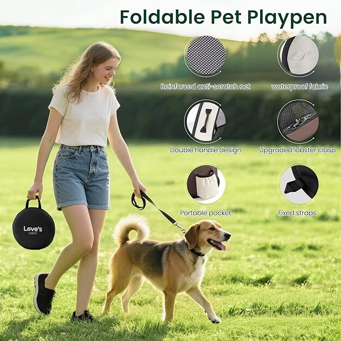 Love's cabin Pet Puppy Dog Playpen, Medium Dog Tent Crates Cage Indoor/Outdoor, Portable Exercise Playpen for Cat, Foldable Pop Up Dog Kennel Playpen with Carring Case (M, Brown)