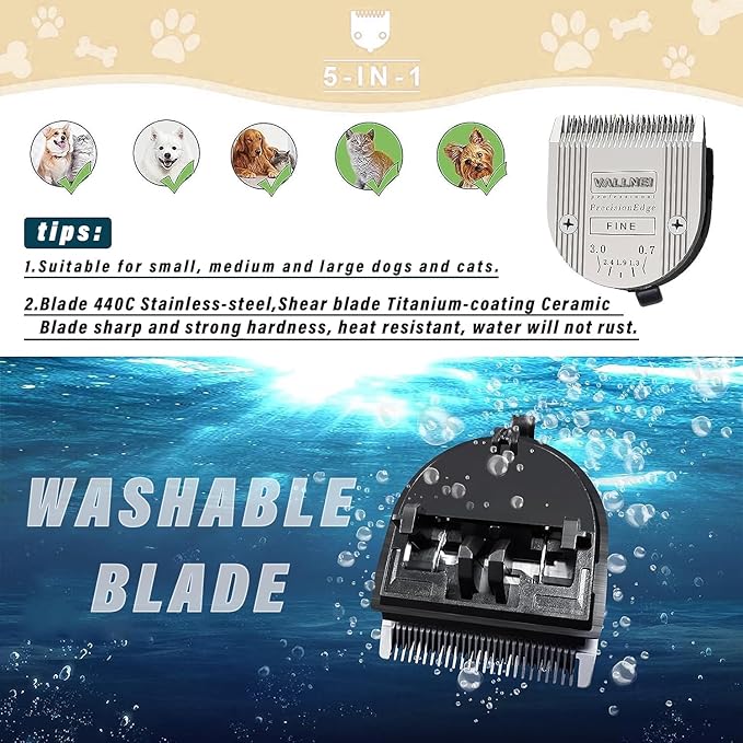 5-in-1 Replacement Clipper Blade, Detachable & Adjustable Dog Grooming Blade Compatible with Wahl Arco, Bravura, Chromado, Creativa, Figura, Motion & SuperGroom (2 Pack)