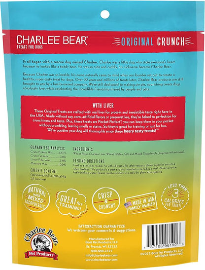 Charlee Bear Original Crunch Dog Training Treats, Liver Flavor, 3 Calories Each, Low Calorie Natural Rewards for Puppies to Adult Dogs, Made in USA, 16 oz (6-Pack)