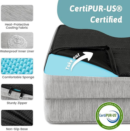 Cooling Dog Bed for Large Medium Size Dogs, Q-Max >0.4 Summer Cool Orthopedic Foam Pet Sofa Bed with Sides, Bolster Anti-Slip Couch with Washable Removable Cover, L 36x27x6.5 inch, Grey