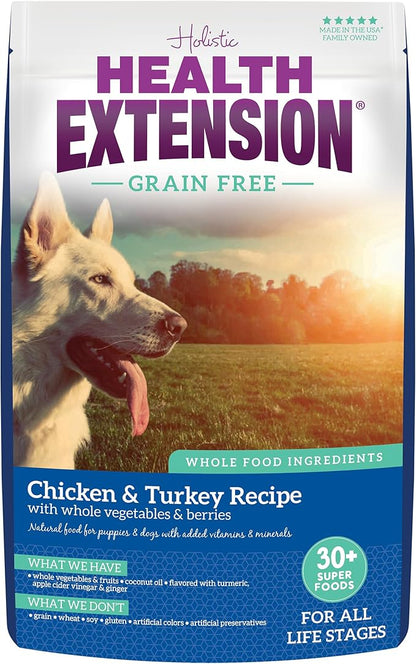 Health Extension Grain Free Chicken & Turkey Dry Dog Food - 30+ Superfoods and Probiotics for All Life Stages (1lb)