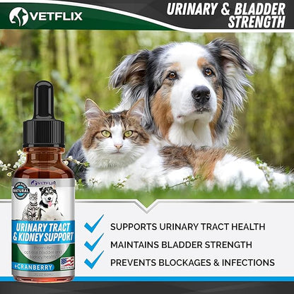 UTI and Kidney Support for Dogs, Cats, Puppies and Kittens – Natural Urinary Tract Supplement with Cranberry – Supports Bladder and Immune Health – Made in USA – 2 Fl Oz