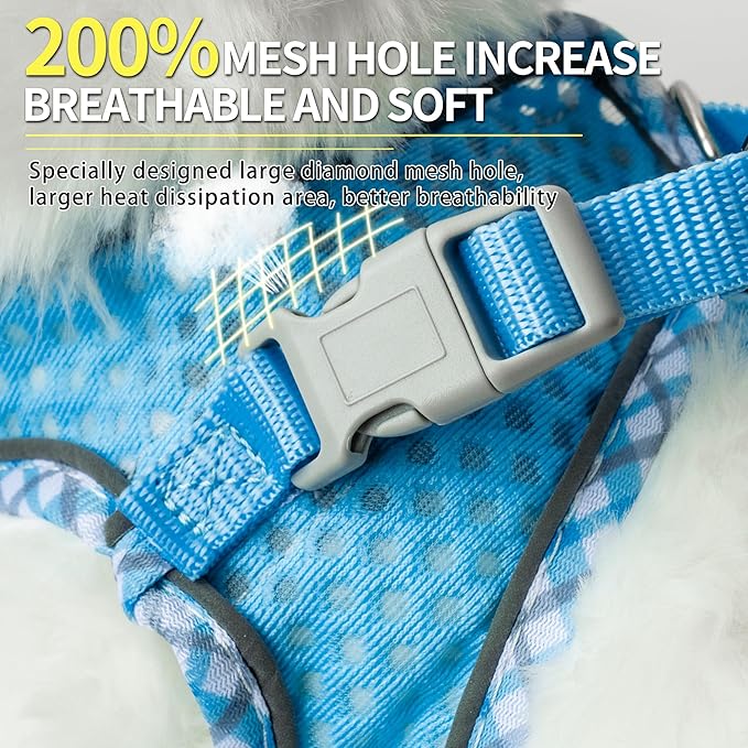 Summer Soft Dog Harness and Leash Set,Ultra Thin Breathable Diamond Mesh, Step in Adjustable Dog Harness with Padded Vest for Medium Size Dogs in Hot Weather Blue L
