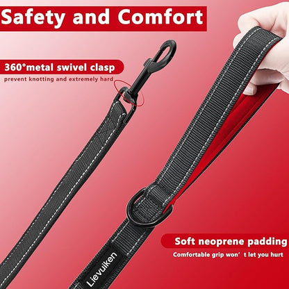 Dog Leash 5ft Long, Double Handle Dog Leash for Safety Control Training, Heavy Duty Dog Leads with Traffic Padded Handles, Reflective Leashes for Small Medium Large Dogs(5ft, Black Red)
