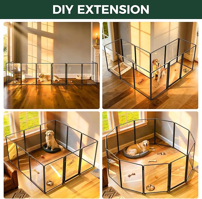 FXW AuraSpace Pro Acrylic Indoor Dog Playpen, Heavy-Duty with Metal Frame, 40" Height 12 Panels for Medium and Large Dogs, Black│Patented