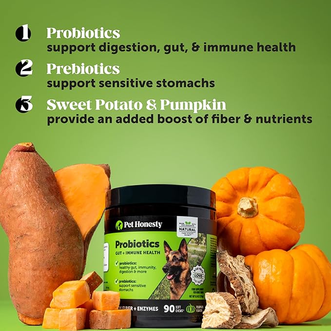 6 Billion CFU Dog Probiotics with Prebiotics, Digestive Enzymes, & Fiber - Relief for Occasional Diarrhea, Gas, Bloating & Itchy Skin - Daily Gut Health & Immune Support for All Dogs (Duck, 90 Ct)