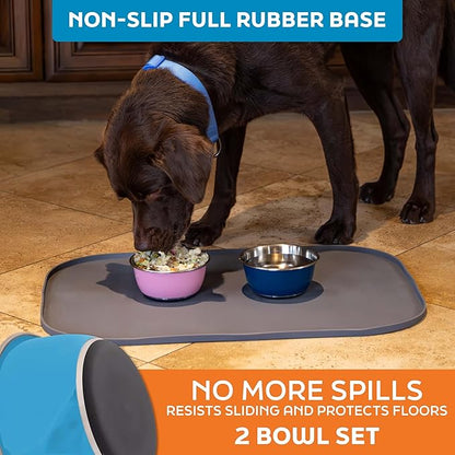 Master Pet Supply Stainless Steel Dog Bowls Set of 2 (16 Oz Each) with Non-Slip Rubber Base - True Blue - Basic Dog Food Bowl Water & Food Bowls for Small Medium Large Dogs & Cats, Metal Dish