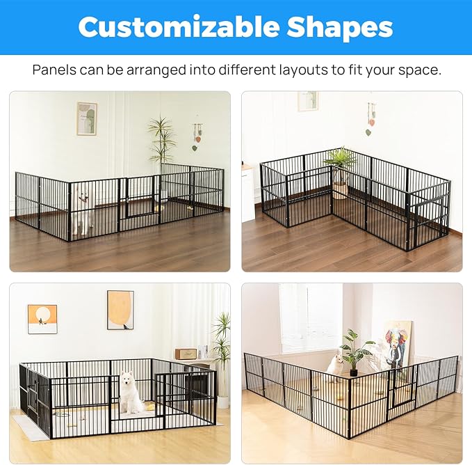 Dog Playpen - 32" Height Dog Pen, Heavy Duty Puppy Pen with Door, Safe & Sturdy, Easy Assemble for Indoor/Outdoor Pet Playpen (12 Panels with Door, Black)