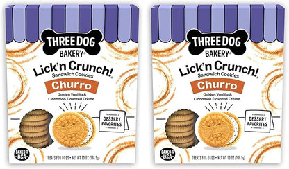 Three Dog Bakery Churro Lick'n Crunch Vanilla & Cinnamon Crunchy Dog Treats, 13-oz Box (Pack of 2)