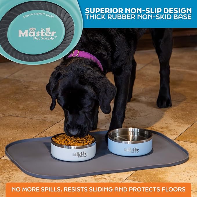 Master Pet Supply Stainless Steel Dog Bowls - 25 oz, Heavy Duty - Aqua Sky, Double Wall Extra-Thick Insulated, Non-Slip Pet Water Bowl for Dogs, Cats & Pets, Anti Rust Metal, Dish Washer Safe