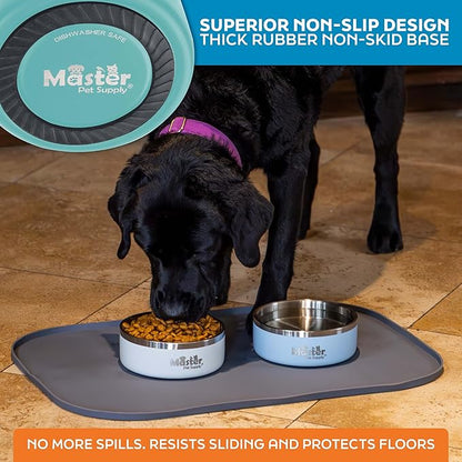Master Pet Supply Stainless Steel Dog Bowls - 25 oz, Heavy Duty - Aqua Sky, Double Wall Extra-Thick Insulated, Non-Slip Pet Water Bowl for Dogs, Cats & Pets, Anti Rust Metal, Dish Washer Safe