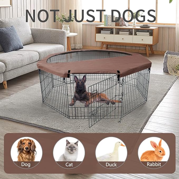 NEZUC Foldable Silver Metal Dog Exercise Playpen Gate Fence Dog Crate 8 Panels 30 Inch Height Puppy Kennels with Bottom Pad for Animals Outdoor Indoor (with Bottom pad, 8 Panels 30" H)