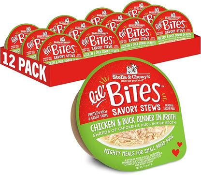 Stella & Chewy's Lil Bites Savory Stews for Small Breeds Chicken & Duck Dinner in Broth, 2.7 Ounce (Pack of 12)