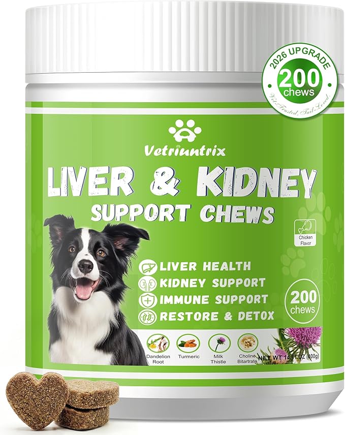 Liver Support for Dogs, Milk Thistle for Dogs - Detox, Metabolic, Dog Multivitamin Supplement for Liver and Kidney Support & Immune Health, 200 Soft Chews