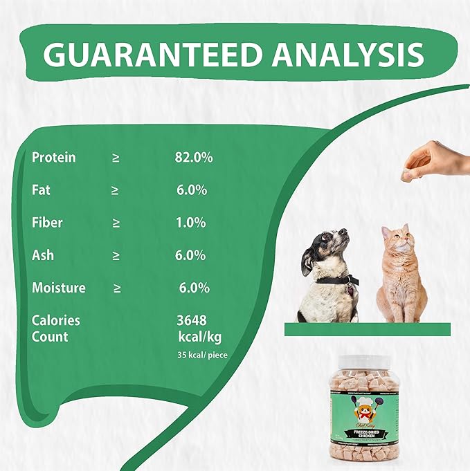 Freeze Dried Chicken Cat Treats | Healthy Dog Food Toppers 100% Human Grade | Single Ingredient, Grain Free Chicken Dog Treats | Inspected & Tested in USA | No Additives or Preservatives, 7.7 oz