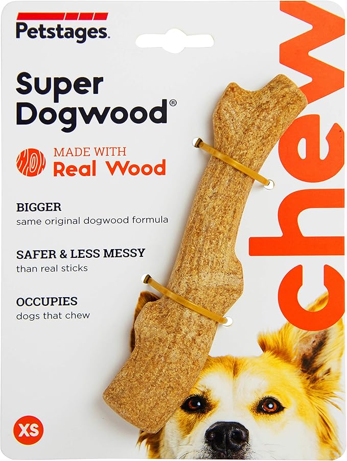 Pupstages Super Dogwood Dog Chew Toy – Real-Wood Blend, Natural Wood Flavor & Texture, Moderate Chewers, XS, 6"