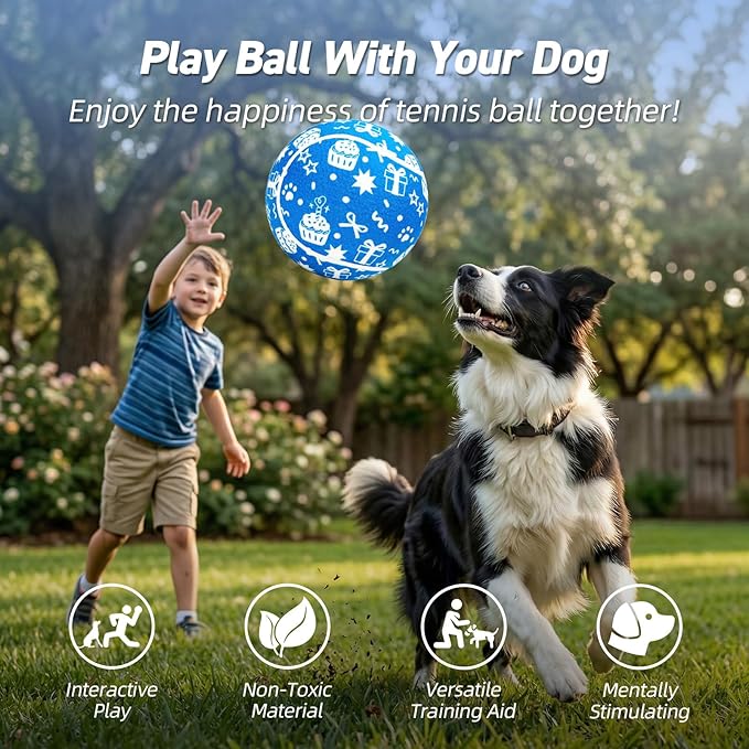 QDAN Dog Birthday Gift: Dog Birthday Toy 9.5" Big Giant Tennis Ball for Dogs Outdoor Water Play, Large Tennis Balls for Large Medium Dog, Blue