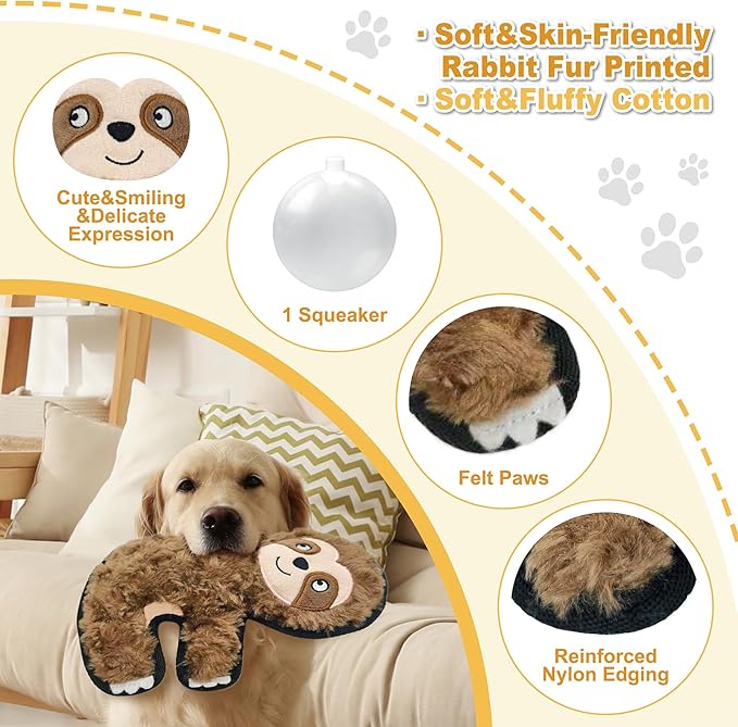 Brown Sloth Plush Squeaky Dog Toy for Chewers Puppy Teething Chew Toy Cute Soft Funny Durable Stuffed Animal Interactive Fetch Dog Toy for Small Medium Large Dogs Toy Gift 22cm/8.66in