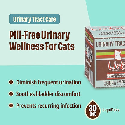 Licks Pill-Free Cat Urinary Tract Care - Cat UTI Care and Prevention Gel Packets - Urinary Tract Infection Supplement for Cats - Omega 3 Fish Oil and L-Lysine Supplement - Gel Packets - 30 Use