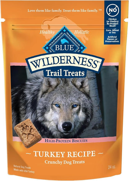 Blue Buffalo Wilderness Trail Treats High Protein Grain Free Dog Biscuits Crunchy Dog Treats, Turkey Recipe, 24-oz Bag