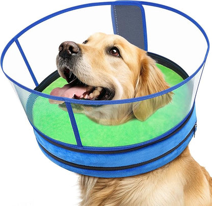 Sponge Dog Cone After Surgery, No Inflation Required Dog Donut Collar to Stop Licking, Inflatable Cone Alternatives for Medium Pets, Soft Recovery Collar with Protective Shield (Green Blue, S)