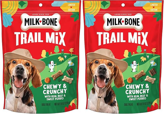 Milk-Bone Trail Mix with Real Beef & Sweet Potato, Crunchy & Chewy Dog Treats, 8oz (Pack of 2)