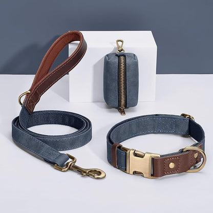 Didog Soft PU Leather Dog Collar for Large Dogs,Classic Adjustable Wide Dog Collars with Quick Release Metal Buckle,Easy Clean and Comfortable with Nylon Lining,Blue,XL Neck 20-27", Width 1¼"