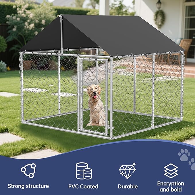 Petony Outdoor Dog Enclosure Heavy Duty Dog Kennel House Mesh Dog Big Cage Pet Kennel Steel Fence with Secure Lock