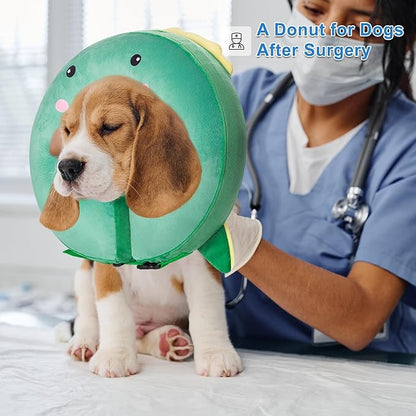 Dog Cone Inflatable Widen Dog Neck Donut Collar, Soft Cone Alternative After Surgery for Large Medium Small Dogs to Stop Licking, Dinosaur, X-Large