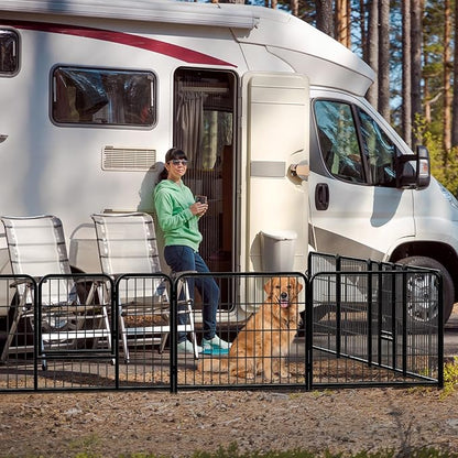 DUMOS Dog Playpen Indoor, Metal 24 Inch 16 Panels Foldable Pet Fence with Door, Outdoor Small Medium Large Dog Puppy Portable Exercise Play Pen for RV Camping, Trips, Play Yard