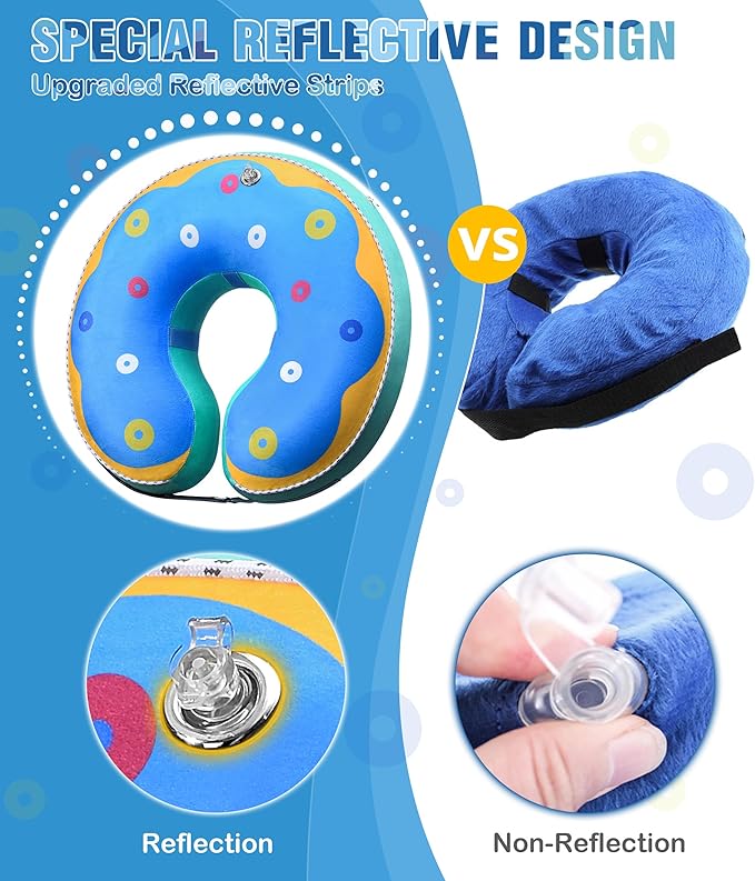 Inflatable Reflective Dog Cone Collar Alternative After Surgery,Dog Neck Donut,Recovery Soft Protective E Collar,Adjustable,for Small Medium and Large Dog Cats (Blue, M)