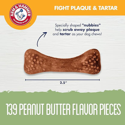 Arm & Hammer for Pets Nubbies Dental Treats Value Size - Baking Soda & Calcium Dog Dental Chews, Helps Scrub Plaque & Tartar While Chewing, Peanut Butter Flavor, 139 Count, 52.8 Oz
