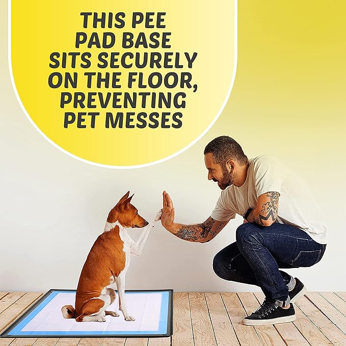 TidyFriend Dog Pee Pad Holder Tray Fits for 27.5” x 44” Pee Pads with Corner Lock Holes, Raised Edges, Non-Spill, Easy to Clean Silicone Dog Potty Tray Holder, for Indoor Floor Protection (Grey)