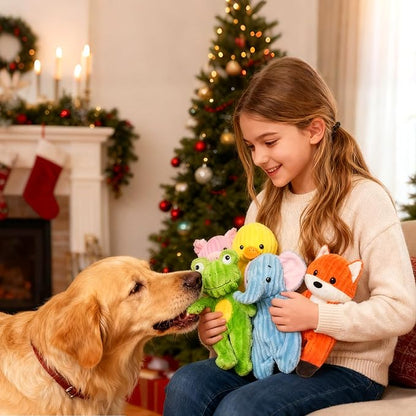 Prime Pets 5 Pack Plush Squeaky Dog Toys, No Stuffing Bodies, Crinkle Pet Toys for Small Medium Large Dogs, Puppy Chew Toy to Keep Them Busy