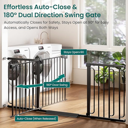 Cumbor Extra Wide Baby Gate, 36.6-69" Walk-Through Dog Gate for Stairs, Doorways & Hallways, 30.5“ Tall, Auto-Close & Dual-Swing Safety Child Gate Indoor, Easy Install Pressure-Mounted Pet Gate, Black