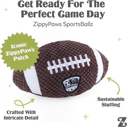ZippyPaws SportsBallz - Dog Squeaky Toys to Keep Them Busy, Funny Plush for Small, Medium, & Large Dogs, Cute Stuffed Puppy Toy, Pet Products, Gift for All Breeds, Interactive Squeaker - Football