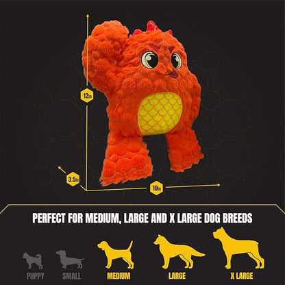 Bite Force Dog Toy - Large Durable & Strong Plush Orange Monster Dog Toy, Kevlar-Reinforced for Aggressive Chewers