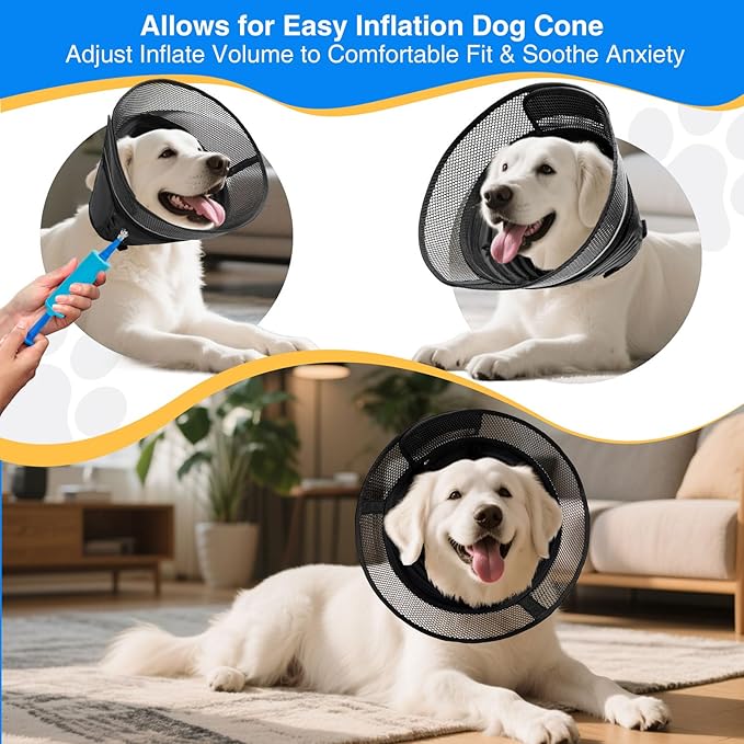 Inflatable Dog Cone for Dogs After Surgery,Soft Adjustable Elizabethan Collar for Large Dogs,2-in-1 Dog Cone with Detachable Shield,Anti-Anxiety Comfortable Pet E-Collar Prevents Licking Wounds(XXL)