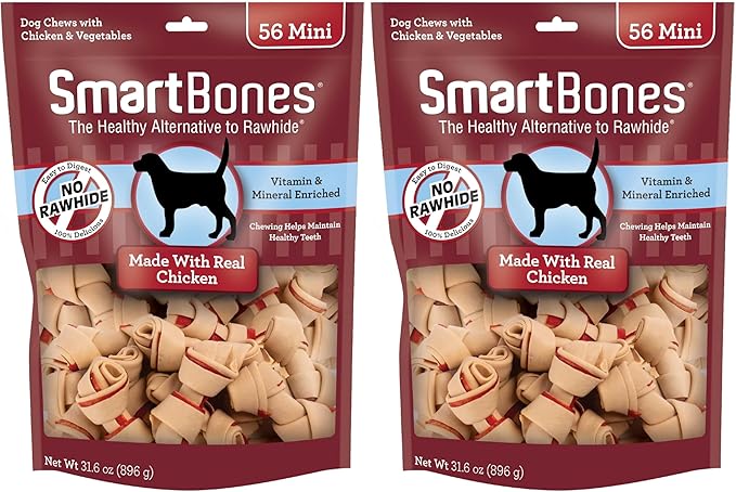 SmartBones Mini Bones with Real Chicken,Rawhide-Free Chews for Dogs,56 Count (Pack of 2)