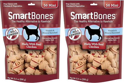 SmartBones Mini Bones with Real Chicken,Rawhide-Free Chews for Dogs,56 Count (Pack of 2)