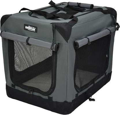 EliteField 4-Door Folding Soft Dog Crate with Curtains, Carrying Bag and Fleece Bed (2 Year Warranty), Indoor & Outdoor Pet Home (24" L x 18" W x 21" H, Gray+4 Door Curtains)