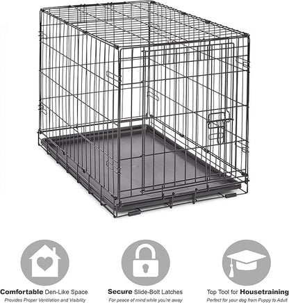 Midwest Homes for Pets 30-Inch New World Crate for Medium Breeds, 21-40 lbs, Single Door Folding Dog Crate, Leak-Proof Tray & Secure Latch, Portable, Durable & Easy to Assemble