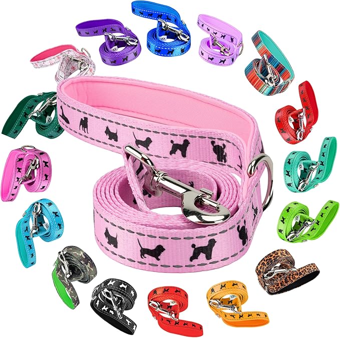 EcoBark Dog Leash - Soft & Reflective Comfort Training Leashes with Padded Handle - Safe, Strong, & Durable for Small, Medium or Large Dogs (Baby Pink)