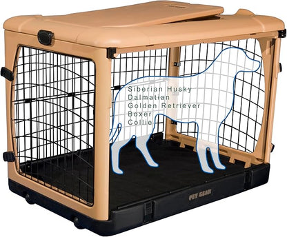 Pet Gear “The Other Door” 4 Door Steel Crate for Dogs/Cats with Garage-Style Door, Includes Plush Bed + Travel Bag, No Tools Required, Beige, 42 Inch