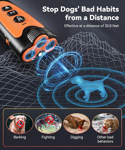Dog Bark Deterrent Device, 3X Ultrasonic Anti Barking Device for Dogs, 6 Modes 23FT Range Bark Control, Stop Barking Neighbors Dog, Safe & Humane Rechargeable Behavior Correction Devices - Black