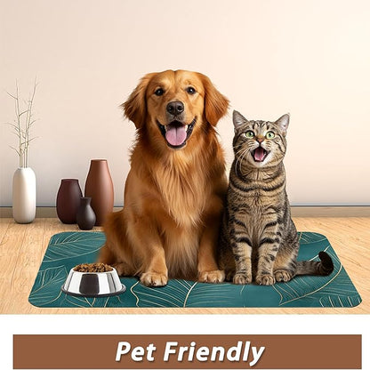 Tropical Palm Leaves Dog Food Mat for Floors,Absorbent Quick-Dry Pet Feeding Mat,Cat Dog Bowl Mats for Food and Water,Non-Slip Pet Accessories Supplies 16"x24"