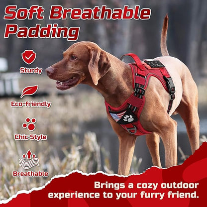 rabbitgoo Tactical Dog Harness for Large Dogs, No Pull Military Service Vest with Handle & Molle, Easy Control for Training Walking, Adjustable Reflective Straps, Red, XL
