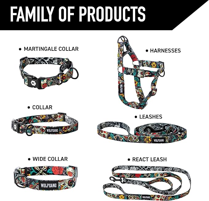 Wolfgang Heavy Duty Adjustable Dog Harness, Pull-Tested to Over 800 lbs for Walking & Training, LosMuertos Print, Medium